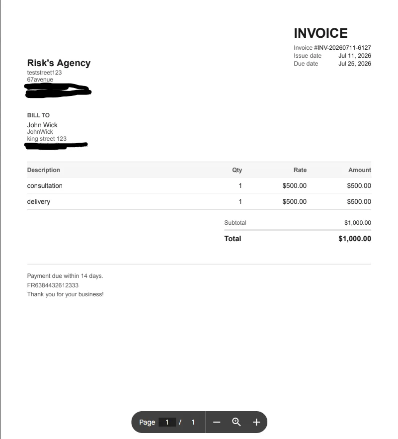 Invoice Automation — the rendered branded invoice PDF