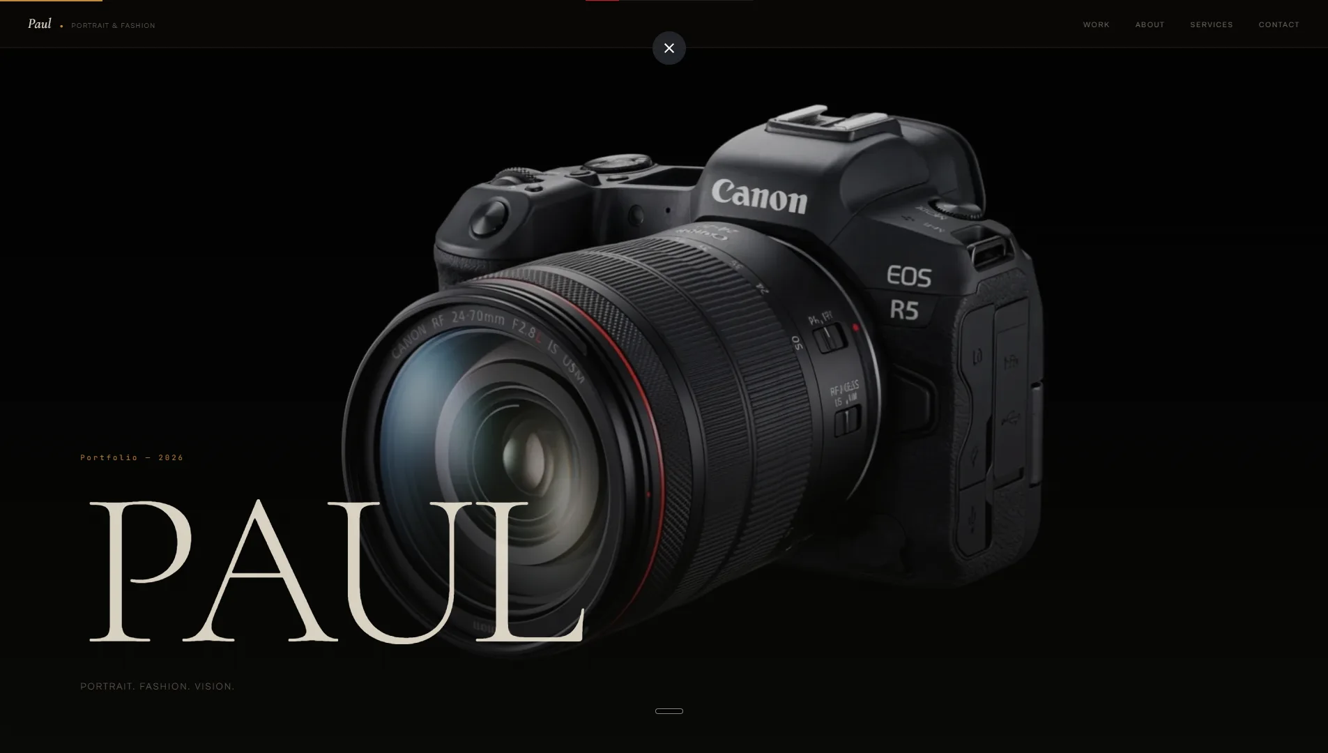 Paul Photographer site — hero with deconstructing-lens scroll effect